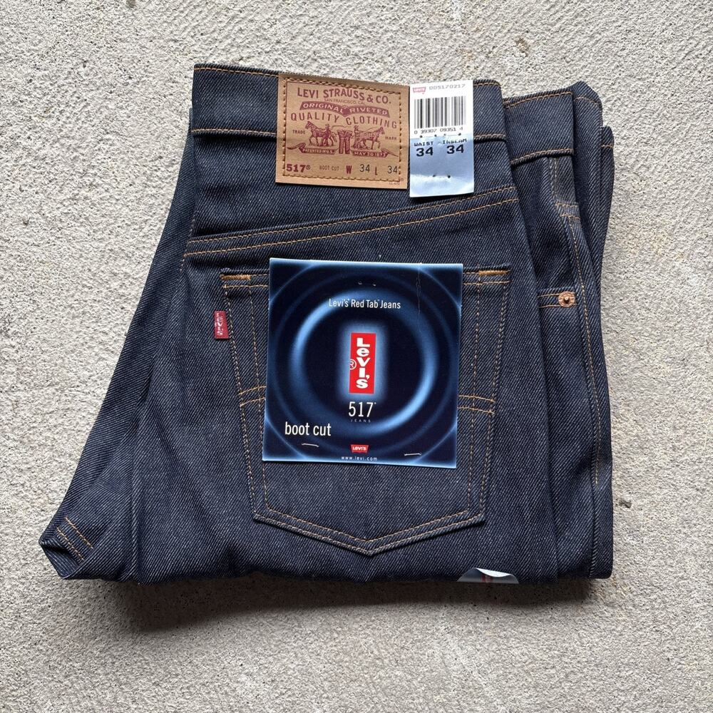 VINTAGE 90s Levis 517 Jeans Mens 34x34 Blue Denim Bootcut RAW Deadstock NOS USA